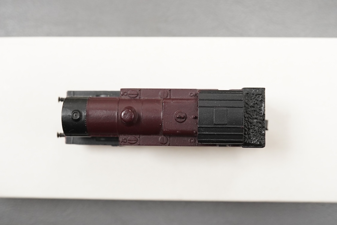 Thirteen N gauge railway by Graham Farish, etc., including two locomotives; a BR Class 4 0-6-0 tender locomotive, 4232, and an LMS 0-6-0T locomotive, 16389, together with two bogie coaches, eight freight wagons, and a Pe